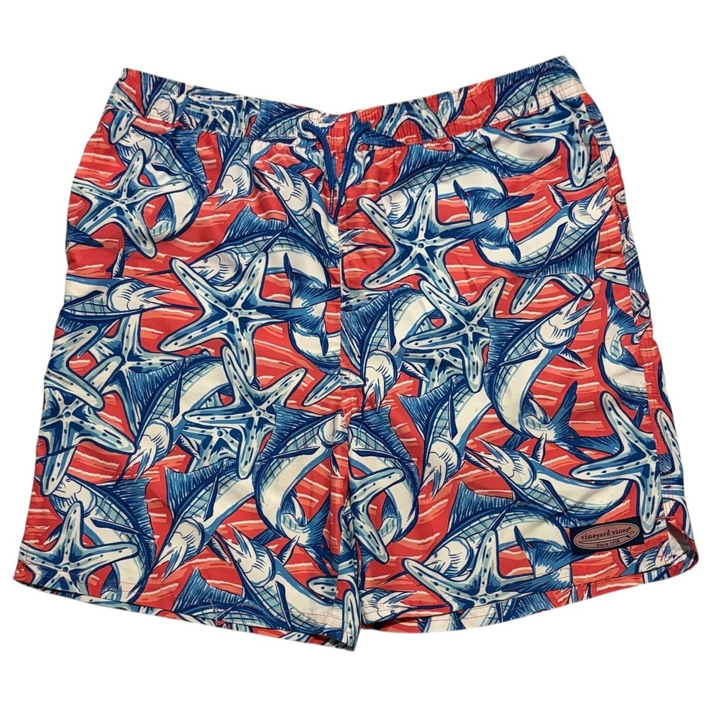 Vineyard Vines Marlin Starfish Swim Trunks Mens XL Red White Blue 3M0287